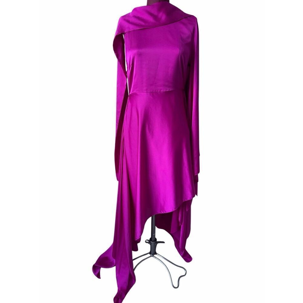 Solace London Maxi Dress Naida Satin One Sleeve Asymmetric Purple size 6